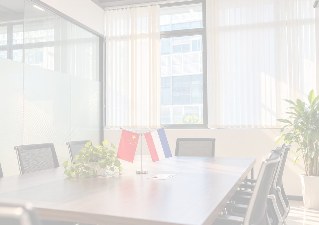 Foshan meeting room with Chinese and Dutch flags
